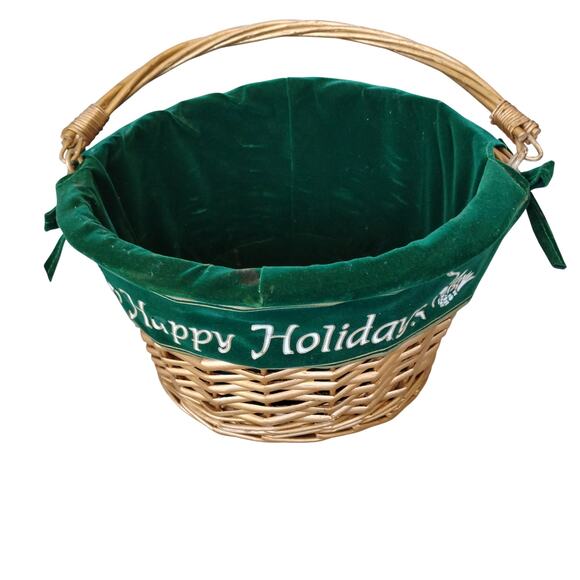 🎄Wicker Willow Basket 'Happy Holidays' 💛💚 Swivel Handle Christmas Gift Basket - Picture 10 of 15